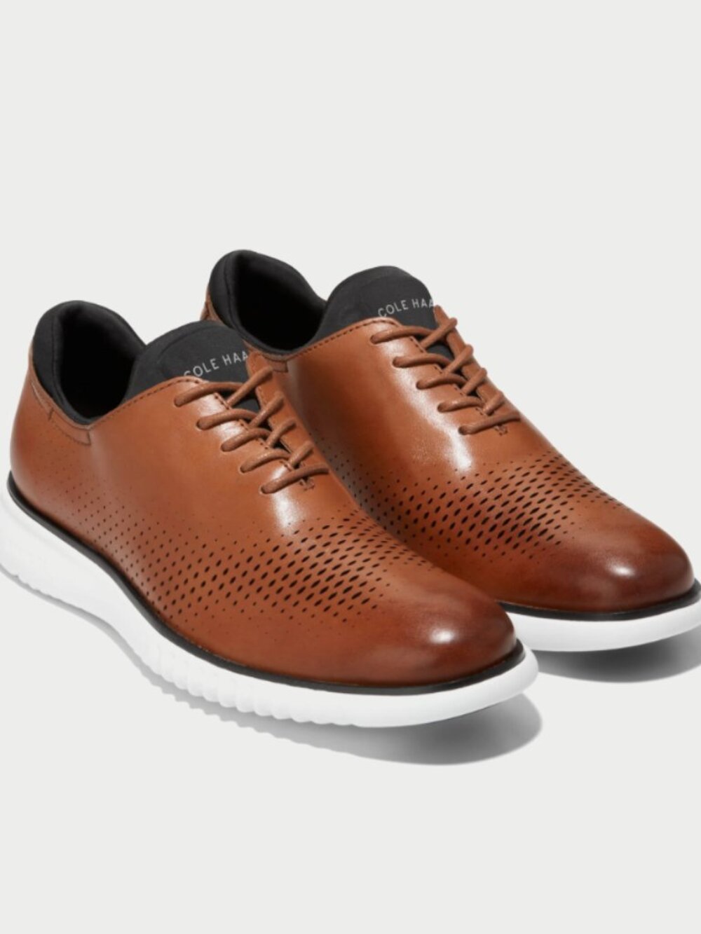 Cole Haan Men's 2.ZERØGRAND Laser Wingtip Tan Perforated Leather Lace-Up Oxfords